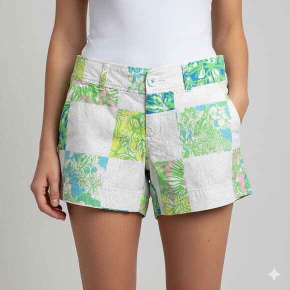 Lilly Pulitzer Pants - Lilly Pulitzer The Callahan Women's 0 Patchwork 100% Cotton Lioness Shorts GUC